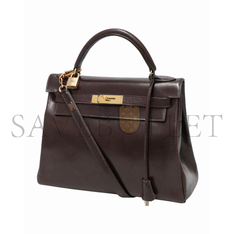 H**me5 master kelly 28 box leather chocolate brown gold hardware (28*22*10cm)